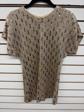 Cache Gold Sequin Knit Top Short Sleeve Party Evening Blouse Women’s